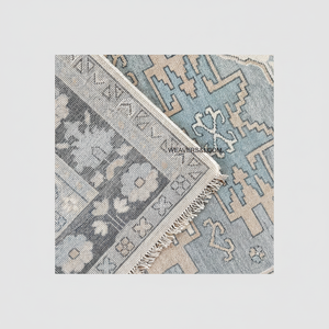 Hand-Knotted <b>Wool</b> Rug Handmade Area Rug in Blue and <b>Brown</b> for Bedroom Living Room Dining Area & Office - Product Image 1