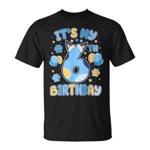 Camiseta para fiesta temática de perros azules para niños de 6 años, 6.º cumpleaños - Product Image 1