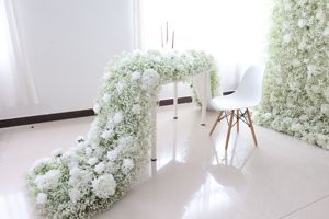 E83 Hot Sale Dining <strong>Table</strong> Faux Floral Row Cheap Fake White Artificial Silk Rose <strong>Table</strong> Flower <strong>Runner</strong> for Wedding Home Party Decor - Product Image 2