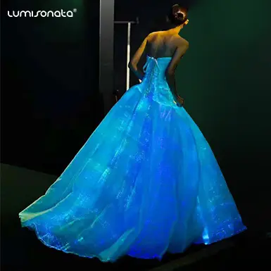 Luminoso ha condotto la luce up in fibra ottica abbigliamento breve posteriore lungo anteriore da sposa in pizzo abito da sposa