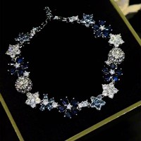 Bracelet bleu glacé de style coréen, motif fleur éblouissante, chic et aristocratique, fabriqué avec soin, électroplaqué, naturel