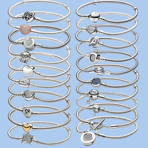 Pulsera clásica de plata de ley 925 con colgante de cadena de serpiente Moments, pulsera clásica con logotipo y hebilla en forma de estrella, pulsera para mujer - Product Image 1