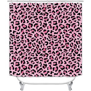 Chic African Wildlife 4PCS Set Pink Leopard Print Cortina de ducha Accesorios de baño Decoración para el hogar Incluye elementos de impresión de guepardo - Product Image 2