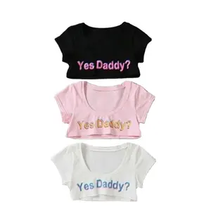 T-shirt manches courtes pour femme, t-shirt court avec logo personnalisé, estival et Sexy, avec imprimé, Yes papa,