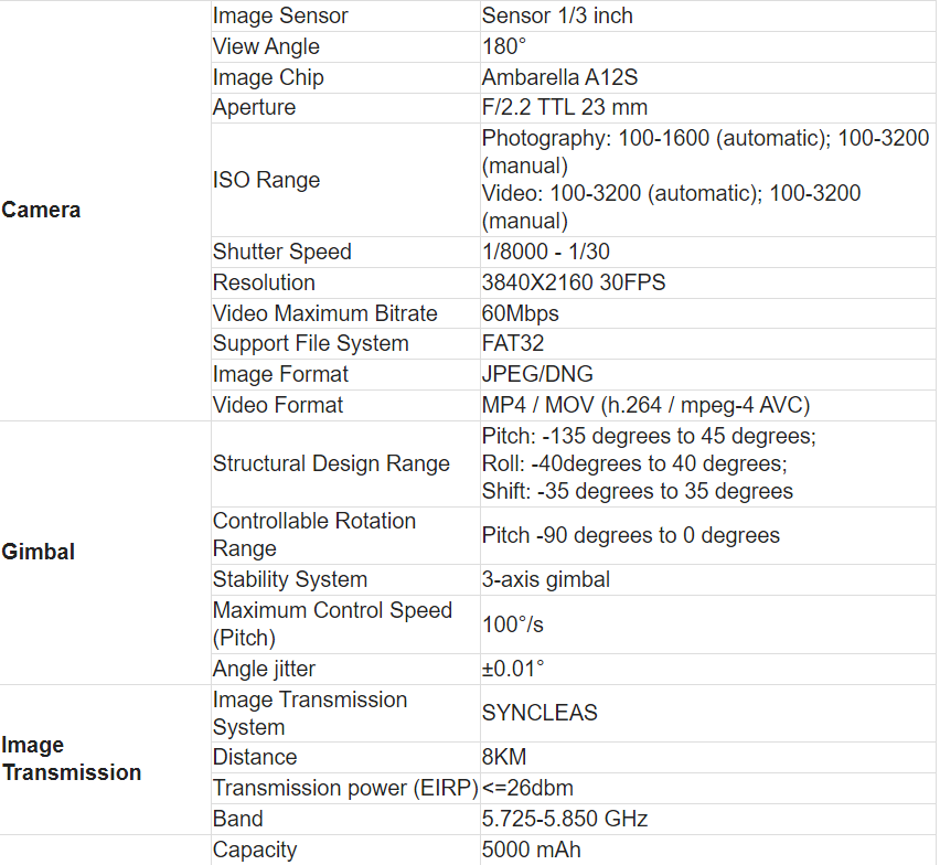 Hubsan Zino Pro Plus 4K Drone, Image Sensor Sensor 1/3 inch View Angle 1805 Image Chip Ambarella A12S Aper