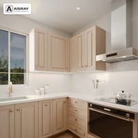 Armoires de cuisine personnalisées en placage de bois, design classique, aménagement en U, boîtes d'armoires en panneaux de particules et dimensions sur mesure