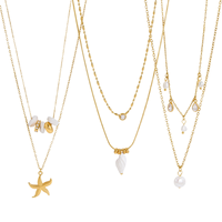 Collares con Colgantes en Capas de Acero Inoxidable Chapado en Oro de 18K, Resistentes al Deslustre, con Temática Oceánica, para un Estilo Veraniego y Vacacional en la Playa