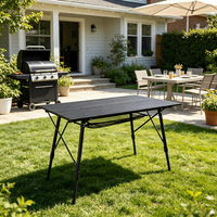 Meubles d'extérieur, table de camping pliable légère, cadre en aluminium, plateau enroulable, hauteur réglable, sac de transport, sangle, 90 x 53 cm
