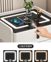 Table de chevet multifonctionnelle intelligente en bois massif, style minimaliste moderne, avec charge sans fil et éclairage LED intégré, idéale pour hôtel