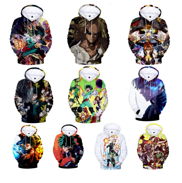 Sweat à capuche My Hero Academia pour hommes, imprimé en 3D, avec poche kangourou