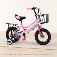 Vélo BMX pour enfants avec décalcomanie holographique rose, roues d'apprentissage, panier avant, porte-bagages arrière et garde-boue complets, pour garçons et filles, en stock, faible MOQ