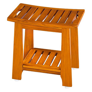Tabouret de salle de bain à deux niveaux en teck Yunzhu Home Furnishings, 14, 18, 21, 24 pouces, siège de douche en bois avec étagère de rangement - Product Image 4