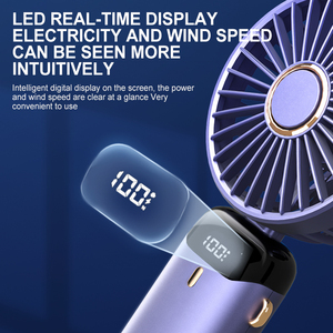 Ventilateur portable USB rechargeable à suspendre au cou, mini ventilateur de poche avec lumière, 5 vitesses, support de téléphone pliable, pour extérieur, hôtel, maison - Product Image 3