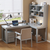 Chaise et table d'ordinateur d'angle en forme de L en bois massif, avec une armoire de classement pour un rangement pratique des livres et des documents