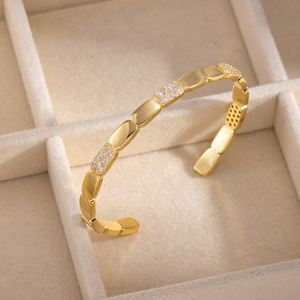 Geometric Zircon Open <b>Bangle</b> And Ring <b>Set</b> Gold And Silver Stainless Steel Women's Jewelry Gift - Product Image 2