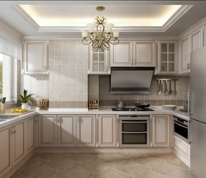 Meubles de <span class=keywords><strong>cuisine</strong></span> modulaires en bois massif blanc de luxe moderne avec plan de travail en marbre artificiel, évier et robinet <span class=keywords><strong>pour</strong></span> appartement - Product Image 1