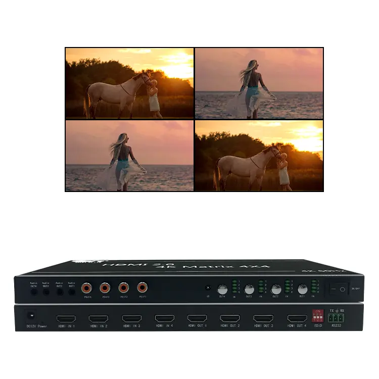 Home Audio Video Remote control switcher 4K UHD hdmi splitter switcher box 4 in 4 out hdmi splitter with different images