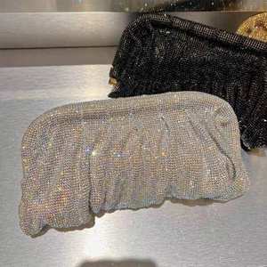 Bolso de Noche Europeo Americano de Moda para Mujer, con Incrustaciones de Diamantes, Diseño de Nubes Plisadas, Bandolera con Cierre de Pinza - Product Image 4