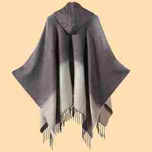 <b>Ladies</b> Argyle Hooded Gradient Horizontal Bar Shawl <b>Cape</b> Autumn Winter Travel Camping Warm Reversible Windproof Cloak Blanket - Product Image 3