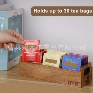 Wooden <b>Tea</b> Bag Storage <b>Box</b> Rectangle Three Compartment Organizer For Office Desk Use - Product Image 2