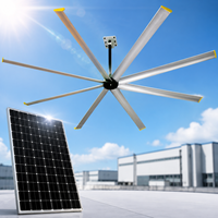 Ventilateur de plafond industriel solaire hybride HVLS avec moteur BLDC IP68, commande intelligente, économie d'énergie, grand débit d'air