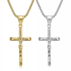 Atacado: Pingente Crucifixo Minimalista em Aço Inoxidável Banhado a Ouro 18k (Dourado/Prateado) para Fabricação de Joias e Moda - Product Image 1