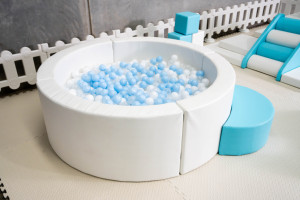 Vente flash : Ensemble de jeux doux blanc et bleu pour intérieur et extérieur, <span class=keywords><strong>piscine</strong></span> à balles avec toboggan, en mousse, pour les fêtes d'enfants, la location ou l'usage domestique - Product Image 5