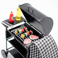 Miniature Barbecue de Jardin pour Maison de Poupée, Accessoire Extérieur, Réplique de Barbecue en Fer, Décoration de Scène OB11, Modèle de Jeu Alimentaire, Cadeau