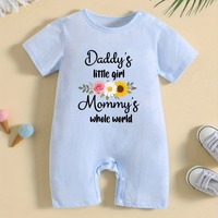 Jumpsuit Bayi Summer Infant Motif Kustom 100% Katun Warna Biru Muda untuk Anak Laki-laki dan Perempuan, Kancing Tekan, Bahan Bernapas