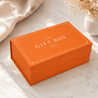 Boîte cadeau magnétique orange de luxe, boîte rigide en carton avec couvercle rabattable, logo personnalisé, emballage de luxe pour vêtements, bijoux, souvenirs