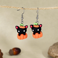 Boucles d'oreilles fantômes mignonnes en résine et acier inoxydable pour femmes, motif chat citrouille lanterne d'Halloween, vente en gros