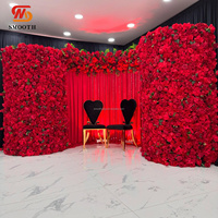 Mur de fleurs en tissu rouge 3D enroulable avec support, décoration de mariage, panneau de fleurs artificielles en soie, toile de fond de mur de fleurs