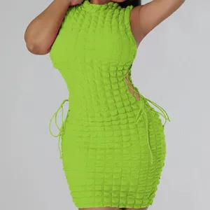 2023 newest sleeveless Sexy Dress Stylish popcorn side waist lace-up elegant mini dress causal dress for women