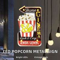 Enseignes lumineuses LED Art Déco Popcorn, motif rétro, rectangulaires, en métal, faites à la main, en étain gaufré, pour décoration murale