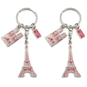 Wholesale custom memorial souvenir all in one 3d metal key ring paris eiffel tower key chain landmark keychain