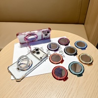 Étui de téléphone portable pliable scintillant avec mini-miroir, support de maquillage portable pour regarder des émissions et utilisation sur le bureau