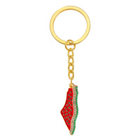 Porte-clés de voiture de luxe personnalisable en émail et cristal, avec carte de la Palestine, drapeau, diamant, pastèque et strass, écologique