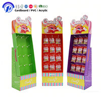 Présentoir de sol en carton personnalisé pour bonbons avec crochets, pliable, pour magasin de détail, présentoir de point de vente en carton ondulé