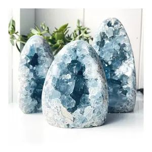 Toptan yüksek kalite doğal mavi Celestite küme ham kristal mavi Celestite Geode Druzy