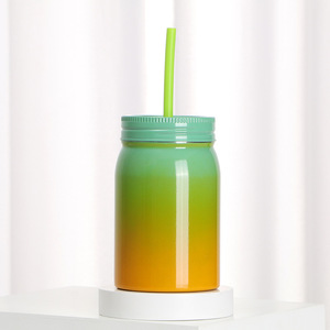 Vente chaude 500ml Fiole isolée sous vide en acier inoxydable à double paroi avec paille droite Nos gobelets à café froid Mason Jar Cup - Product Image 3