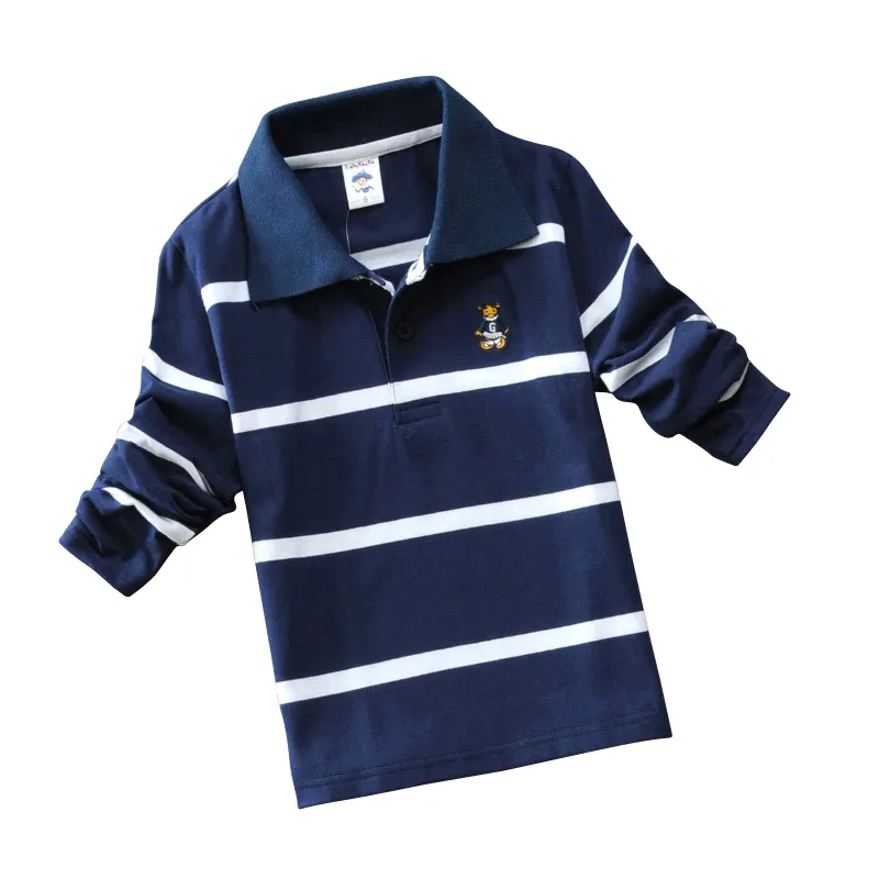 Best selling cotton stripe polo collar kids long sleeve tshirt