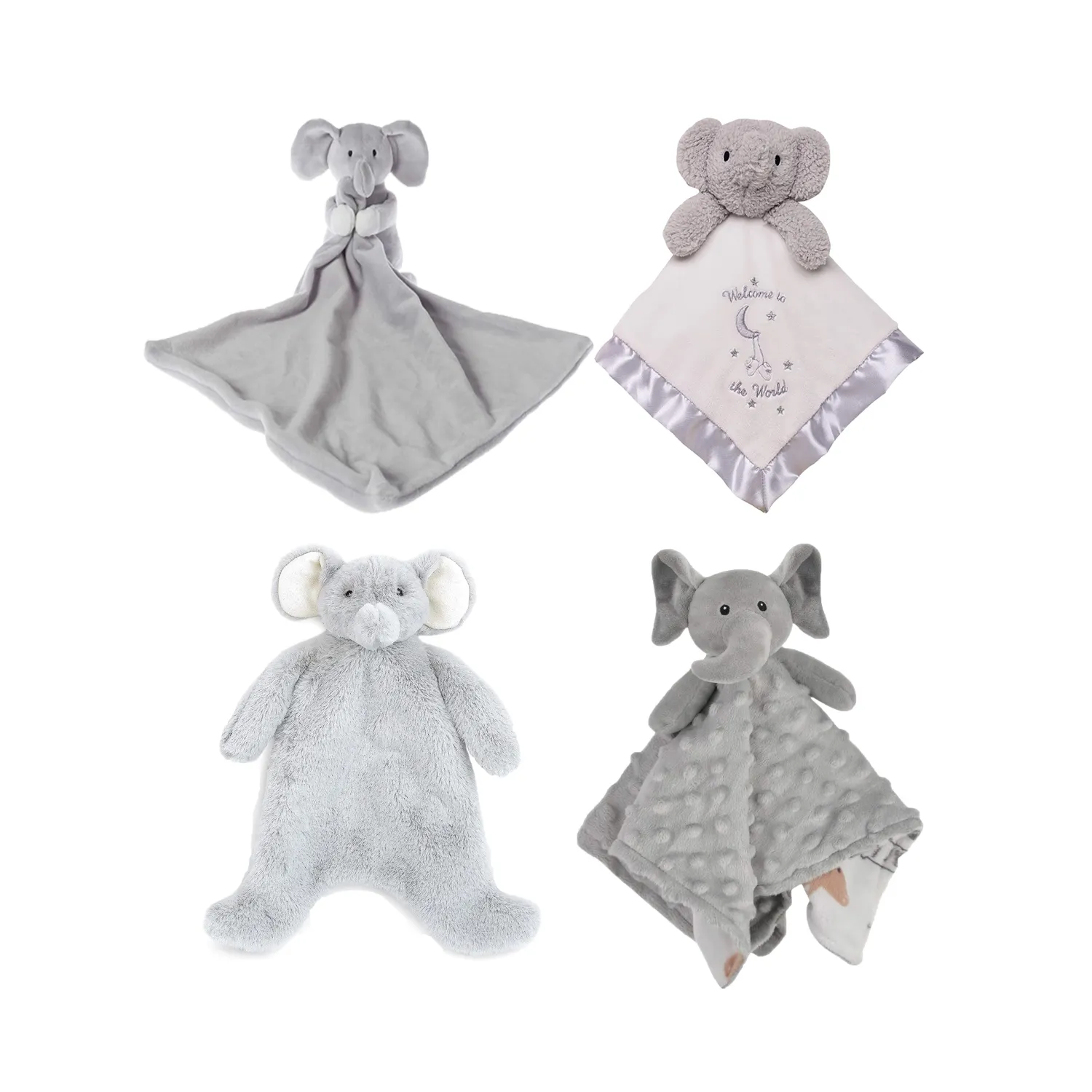 Özel Premium fil Lovey güvenlik örtüsü peluş gri fil oyuncak bebek kızlar için Milestone hediye seti kutusu mevcut yenidoğan