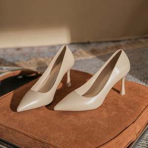 Zapatos de Tacón Alto con Punta en Pico 6682-1, Zapatos de Oficina de Cuero Genuino, Zapatos de Trabajo de Moda para Mujer con Suela Suave y Deslizables - Product Image 1