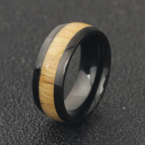 Anillo de Acero Inoxidable para Hombre con Incrustaciones de Madera de 8MM, Anillo de Boda Negro con Diseño Geométrico - Product Image 2
