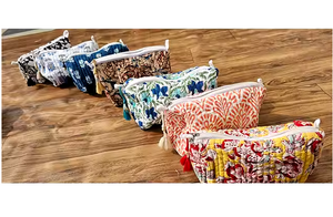 2024 logotipo personalizado bloque de mano impreso algodón acolchado embrague monederos estampado Floral gran capacidad viaje cosmético para neceser - Product Image 2