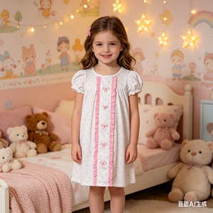 GSD3312 rts Robe d'été pour bébé fille, rose à pois, avec nœuds et manches à volants, longueur genou, vente en gros - Product Image 1