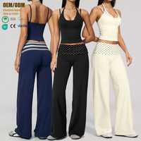 Ensemble de yoga pour femme en tissu brossé à pois, avec débardeur à col halter et coussinets amovibles, et pantalon de yoga évasé taille haute, séchage rapide, tenue de sport