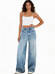 Jean baggy vintage américain pour <span class=keywords><strong>femme</strong></span>, taille haute, coupe droite, jambe large, en denim bleu délavé, style streetwear <span class=keywords><strong>chic</strong></span> rétro - Product Image 3