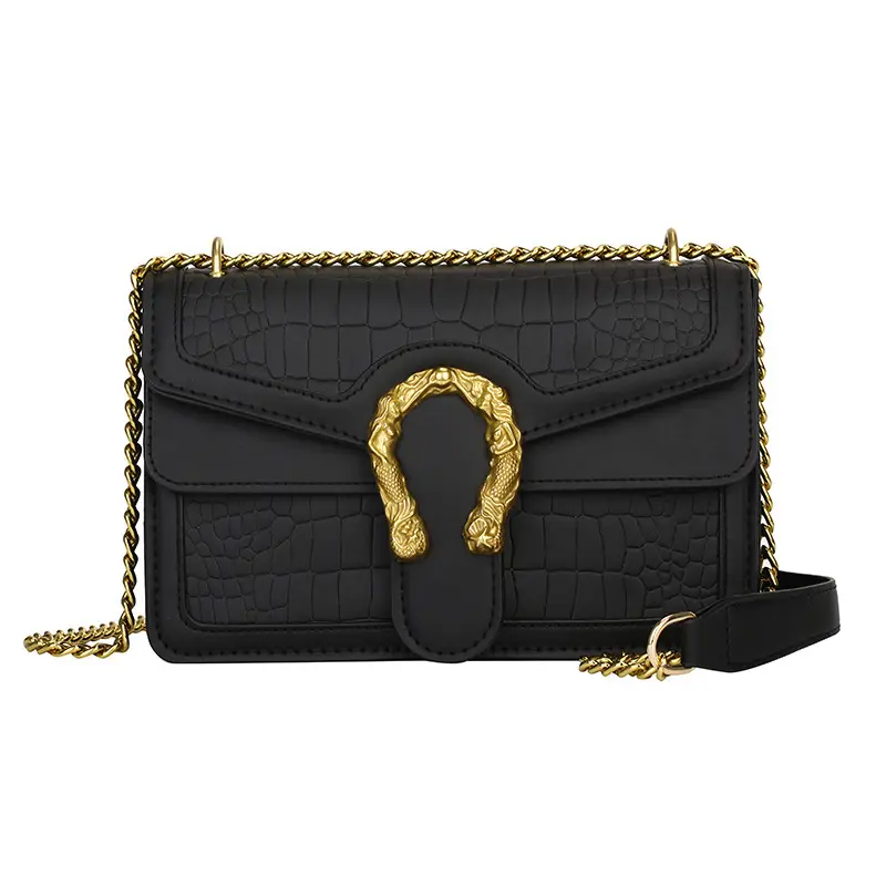 Vintage Clutch shoulder bag, Small crocodile crossbody bag chain purse Designer handbags for women (Black)