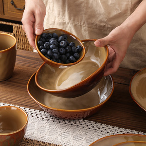 Vintage Retro Wind Bowl Bordenset Speciaal gevormd Groot Middelgroot Porselein Magnetronbestendig Japans Ovenkeramiek Bord - Product Image 4